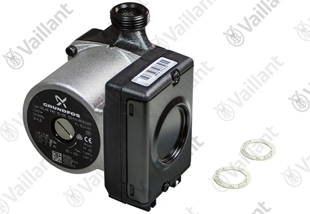 Pumpe von Vaillant, mit einem kompakten Gehäuse, angeschlossen mit zwei O-Ringen, für Heizungs- oder Pumpenanwendungen.